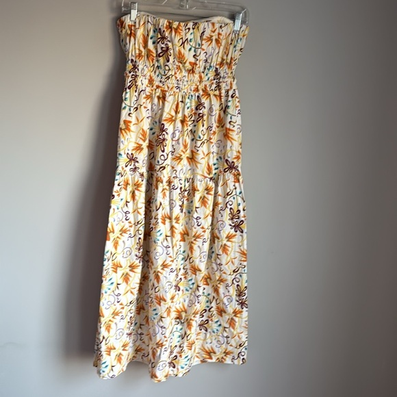 A.L.C. Clark Vibrant Multicolor Floral Strapless Cotton Midi Dress 4 - Picture 5 of 12